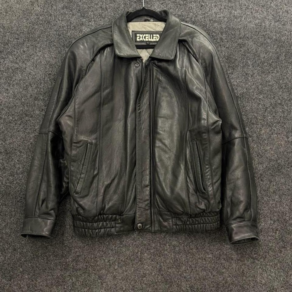 Excelled Leather Jacket Men's Large Black Full Zip Bomber Coat Buttery